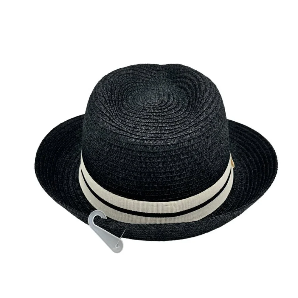 NWT Magid Hats Fedora Hat Black Straw White Ribbon Panama
